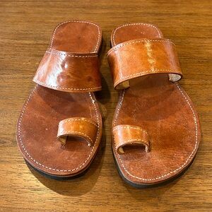 Handmade in Haiti Leather Slip-On Sandals, Cognac, Size 9
